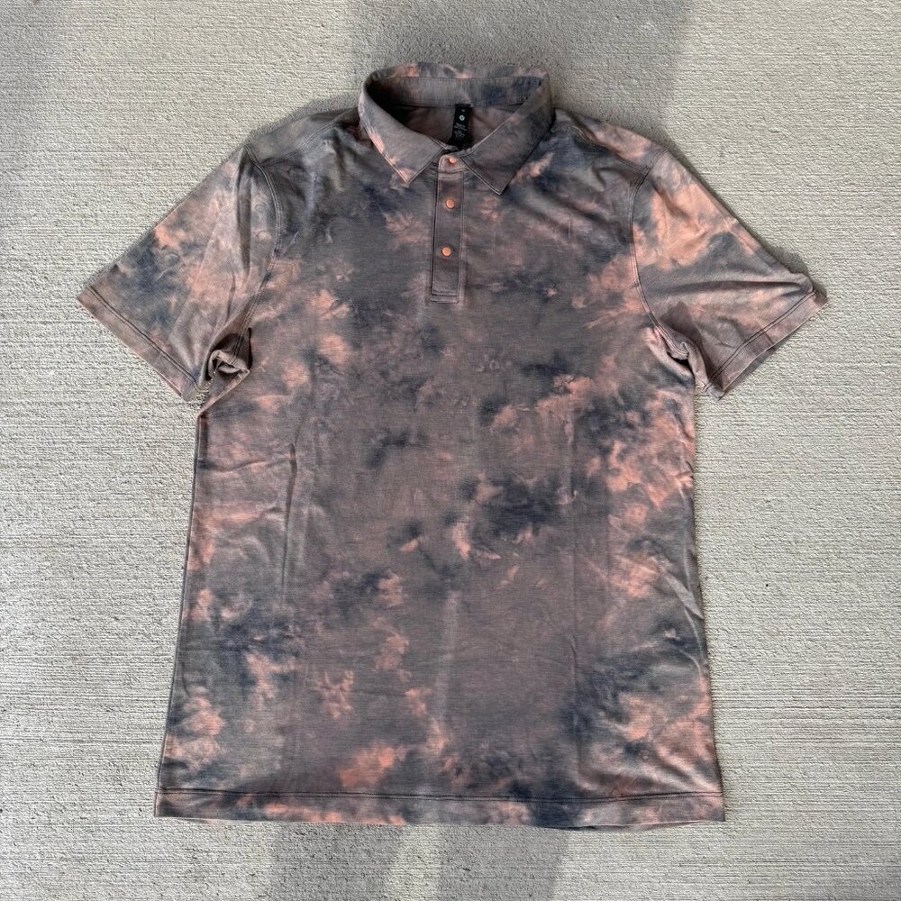 lululemon Evolution Polo Shirt Men’s Medium Tie Dye Burnt Pink Black Short